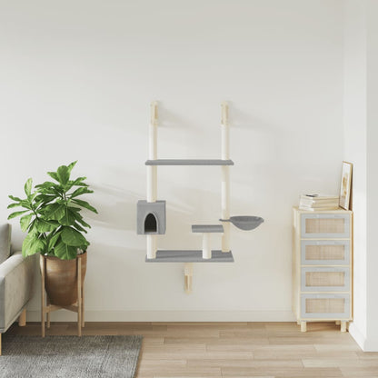 Kattmöbel Väggmonterat klösträd med klöspelare ljusgrå 153 cm