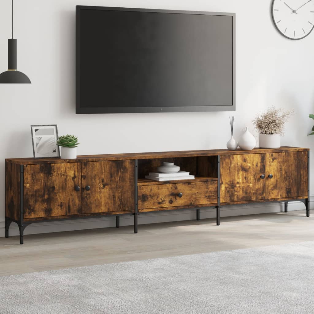 TV-Möbel Rökfärgad Ek TV-Bänk med låda 200x25x44 cm