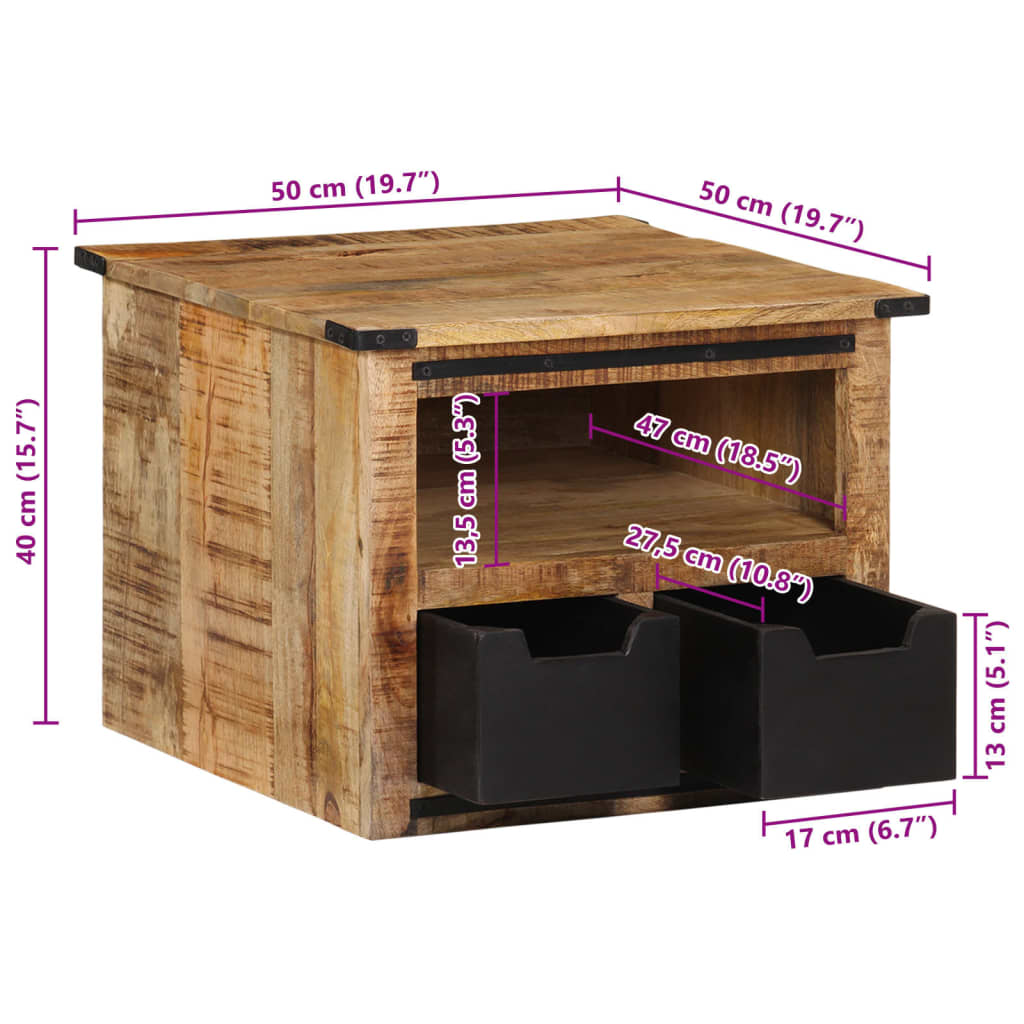Soffbord Trä med lådor 50x50x40 cm massivt mangoträ