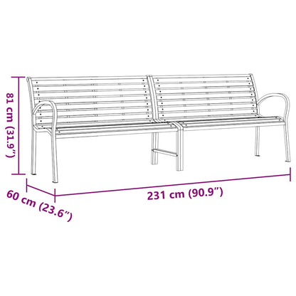 Trädgårdsbänk brun 231 cm trä & pulverlackerat stål