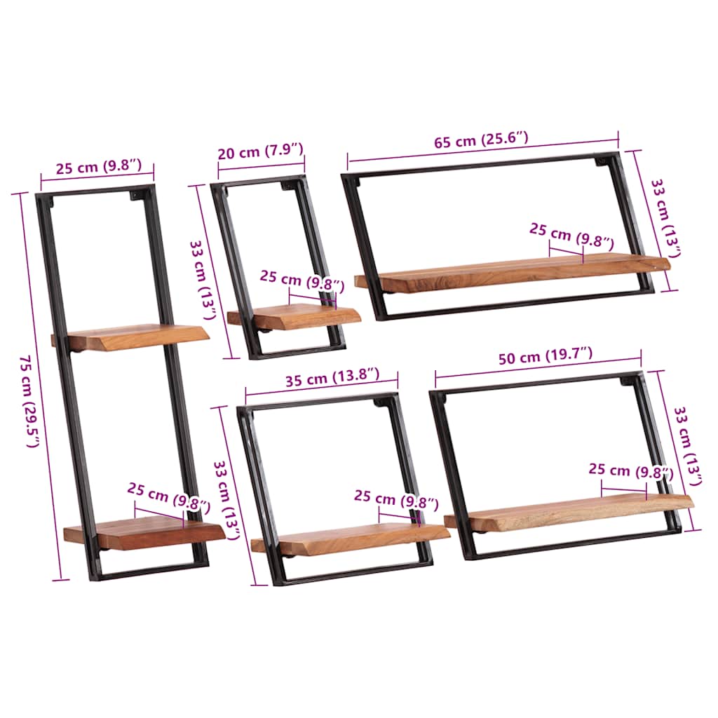 Vägghylla Trä 5 delar massivt Trä akacia