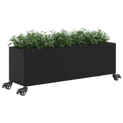 Utomhus Blomkruka Konstrotting med hjul & 3 krukor Svart 107x32x38 cm