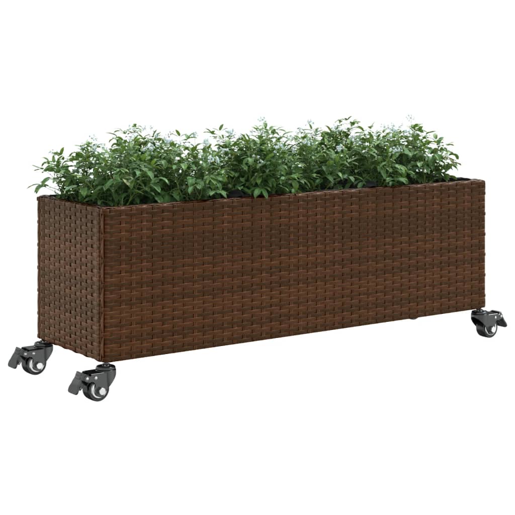 Utomhus Blomkruka Konstrotting med hjul & 3 krukor Brun 107x32x38 cm