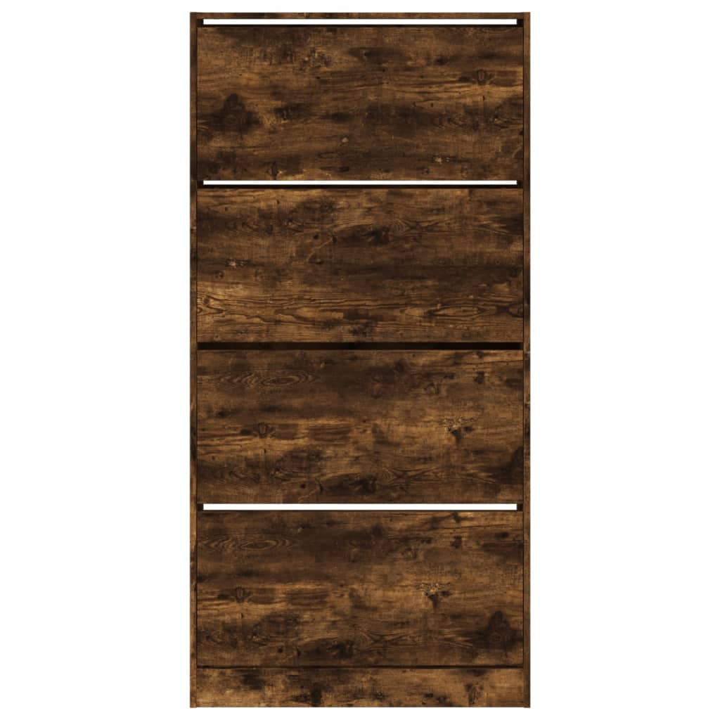 Skoställ Rökfärgad Ek Skoskåp med 4 flip-lådor 80x21x163,5 cm