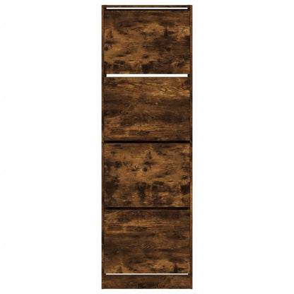 Skoställ Rökfärgad Ek Skoskåp med 4 flip-lådor 60x34x187,5 cm