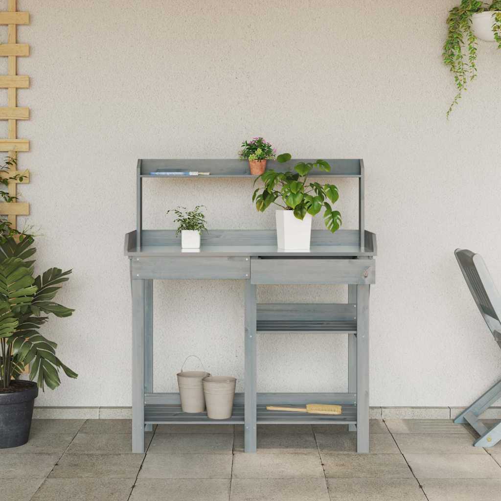 Utomhus Blomställning Planteringsbord Odlingsbänkmed hyllor Grå massivt granträ