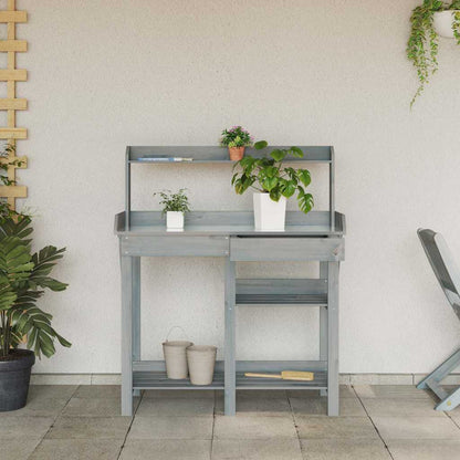 Utomhus Blomställning Planteringsbord Odlingsbänkmed hyllor Grå massivt granträ