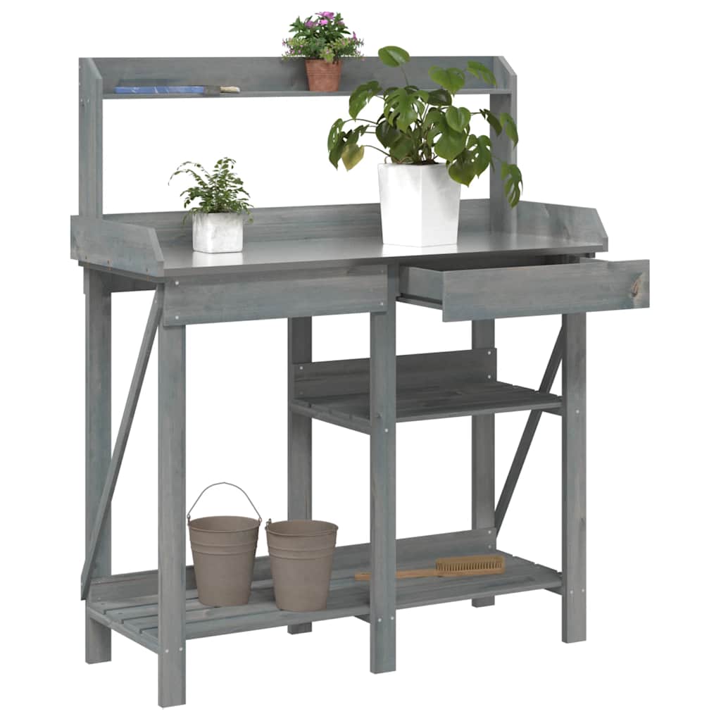 Utomhus Blomställning Planteringsbord Odlingsbänkmed hyllor Grå massivt granträ