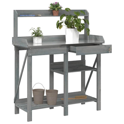 Utomhus Blomställning Planteringsbord Odlingsbänkmed hyllor Grå massivt granträ