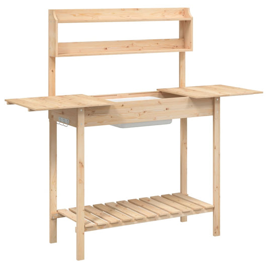 Utomhus Blomställning Planteringsbord Odlingsbänkmed vask 110,5x45x124,5 cm massivt granträ