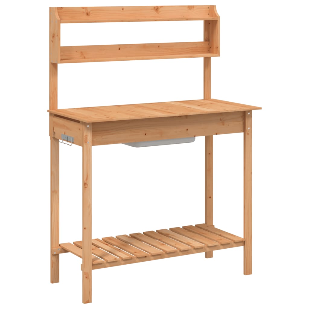 Utomhus Blomställning Planteringsbord Odlingsbänkmed vask 110,5x45x124,5 cm massivt granträ