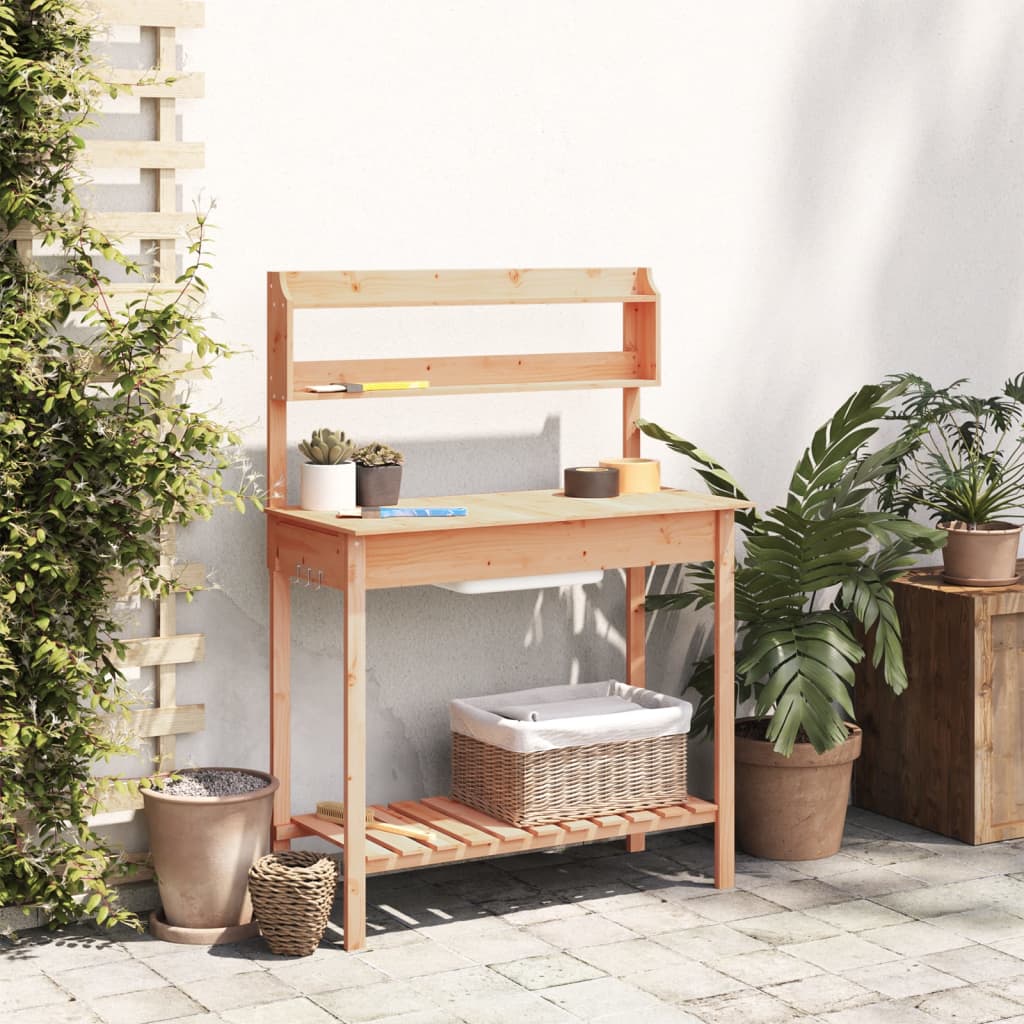 Utomhus Blomställning Planteringsbord Odlingsbänkmed vask 110,5x45x124,5 cm massivt granträ