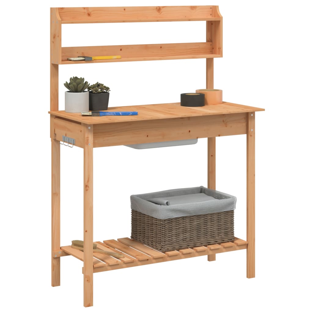 Utomhus Blomställning Planteringsbord Odlingsbänkmed vask 110,5x45x124,5 cm massivt granträ