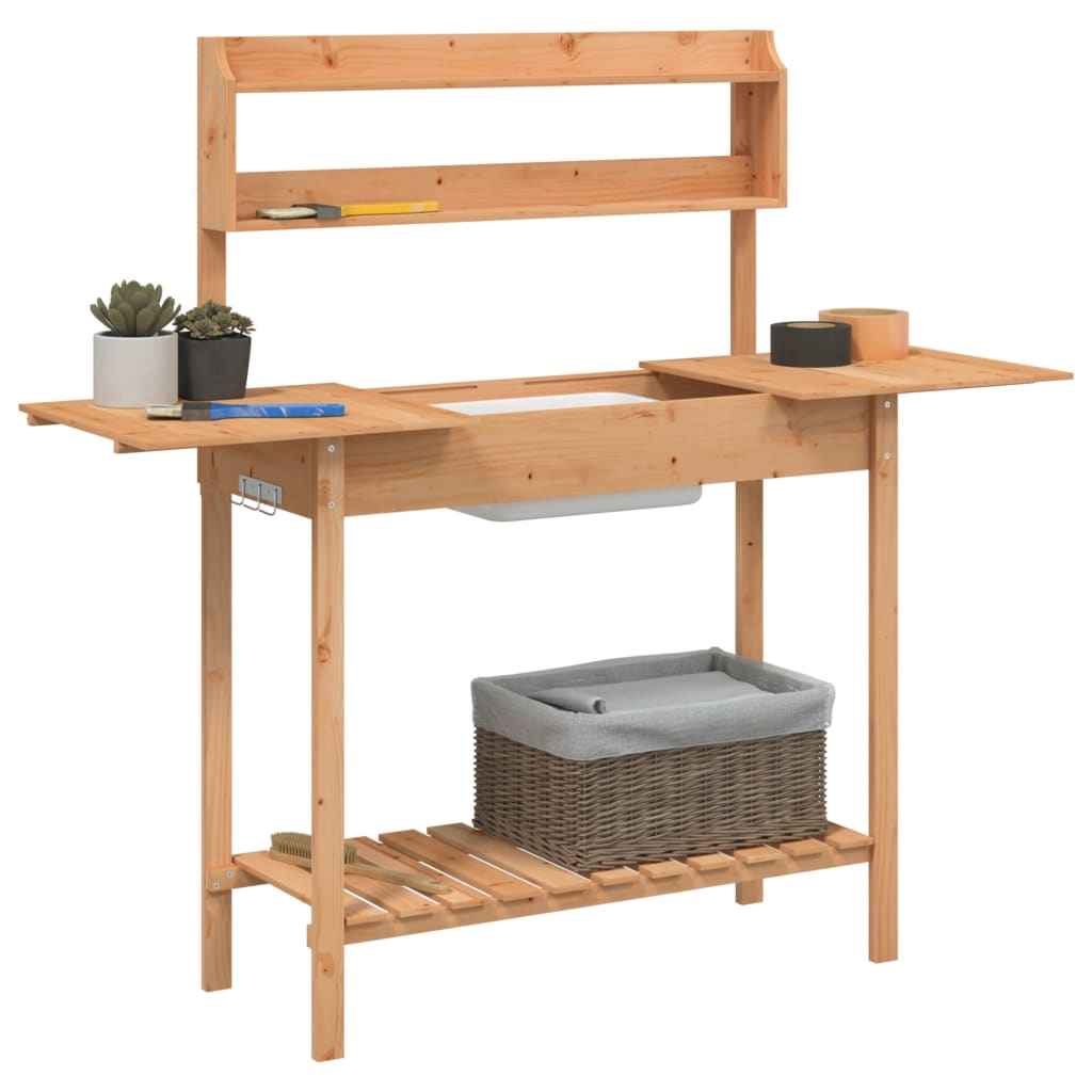 Utomhus Blomställning Planteringsbord Odlingsbänkmed vask 110,5x45x124,5 cm massivt granträ