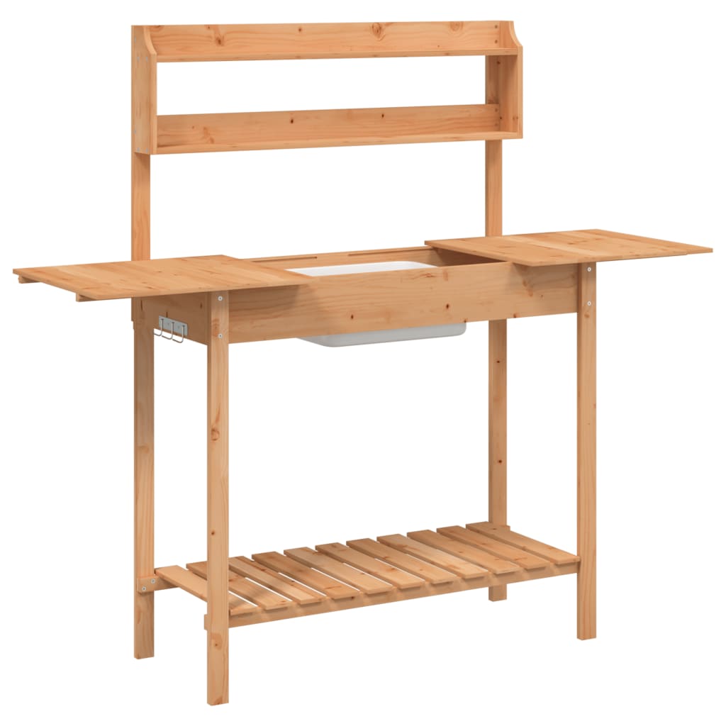 Utomhus Blomställning Planteringsbord Odlingsbänkmed vask 110,5x45x124,5 cm massivt granträ