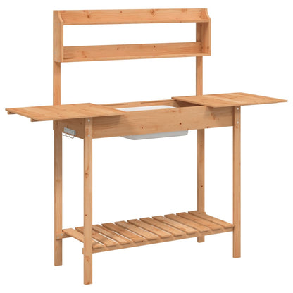 Utomhus Blomställning Planteringsbord Odlingsbänkmed vask 110,5x45x124,5 cm massivt granträ