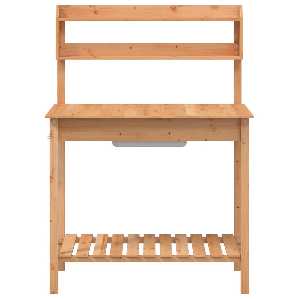 Utomhus Blomställning Planteringsbord Odlingsbänkmed vask 110,5x45x124,5 cm massivt granträ