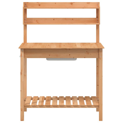 Utomhus Blomställning Planteringsbord Odlingsbänkmed vask 110,5x45x124,5 cm massivt granträ