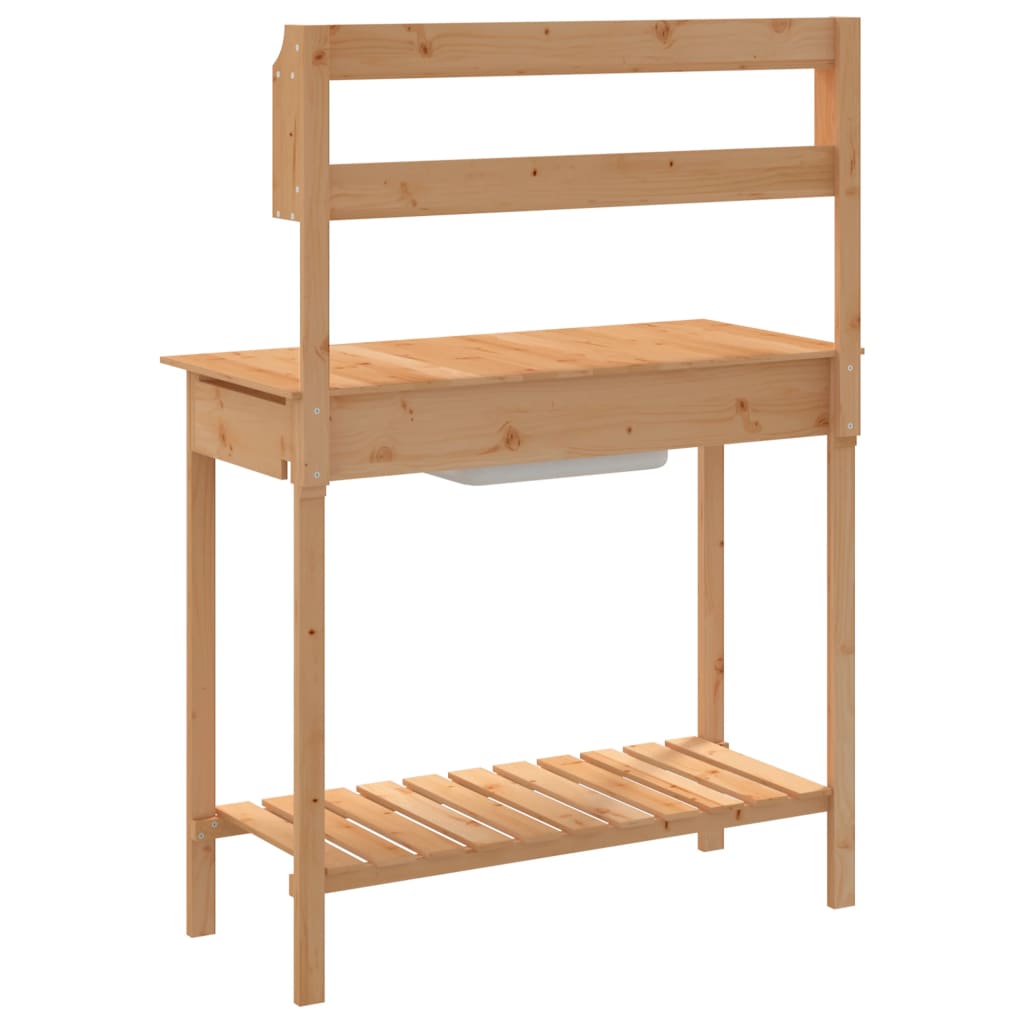 Utomhus Blomställning Planteringsbord Odlingsbänkmed vask 110,5x45x124,5 cm massivt granträ