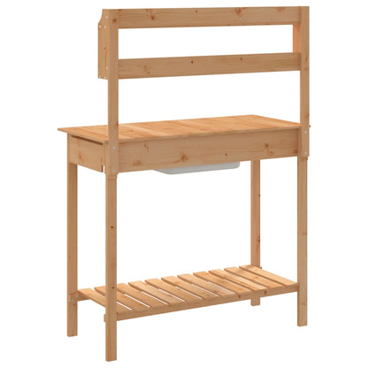 Utomhus Blomställning Planteringsbord Odlingsbänkmed vask 110,5x45x124,5 cm massivt granträ