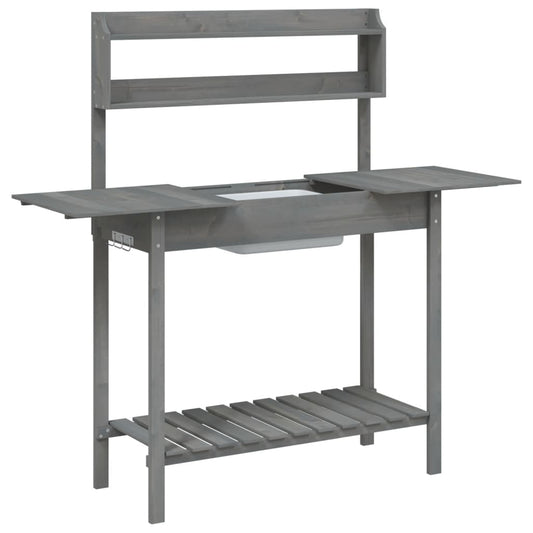 Utomhus Blomställning Planteringsbord Odlingsbänkmed vask Grå 110,5x45x124,5 cm massivt granträ