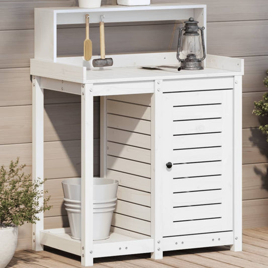 Utomhus Blomställning Planteringsbord med hyllor Vit 82,5x50x109,5 cm massiv furu