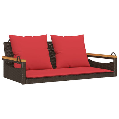 Gungbänk med dynor brun 109x62x40 cm konstrotting