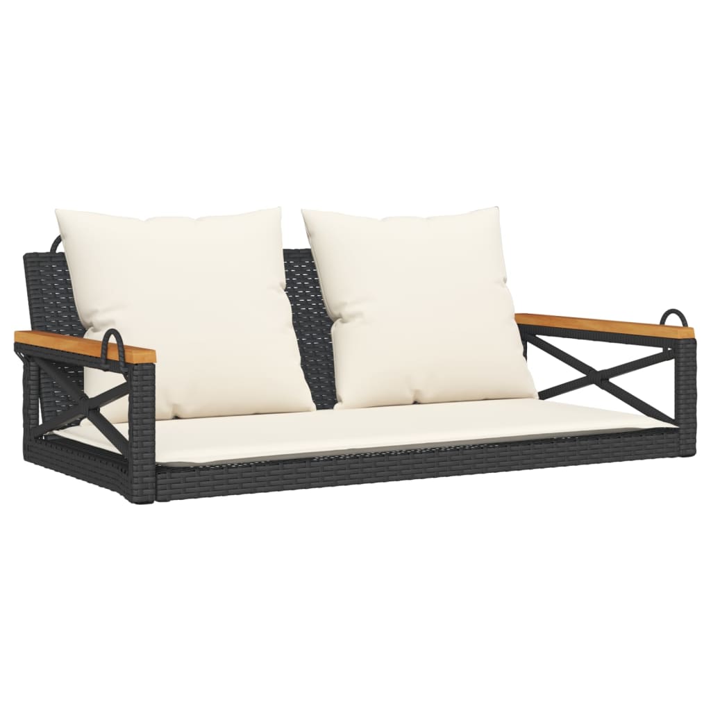Trädgårdsbänk Konstrotting Gungbänk med dynor Svart 109x62x40 cm