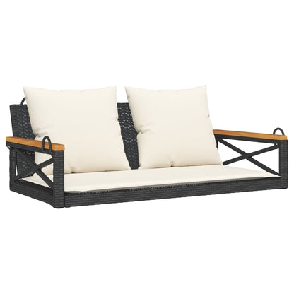Trädgårdsbänk Konstrotting Gungbänk med dynor Svart 109x62x40 cm
