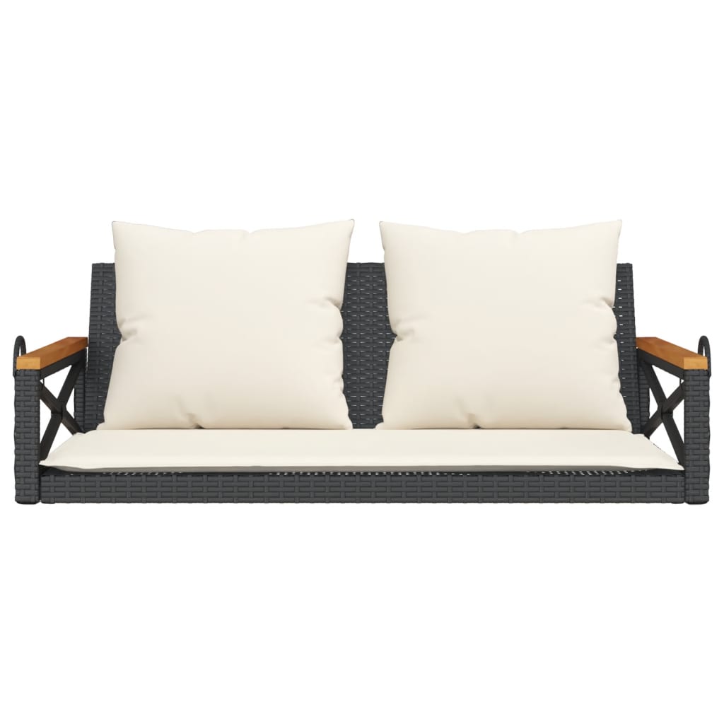 Trädgårdsbänk Konstrotting Gungbänk med dynor Svart 109x62x40 cm