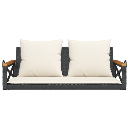 Trädgårdsbänk Konstrotting Gungbänk med dynor Svart 109x62x40 cm