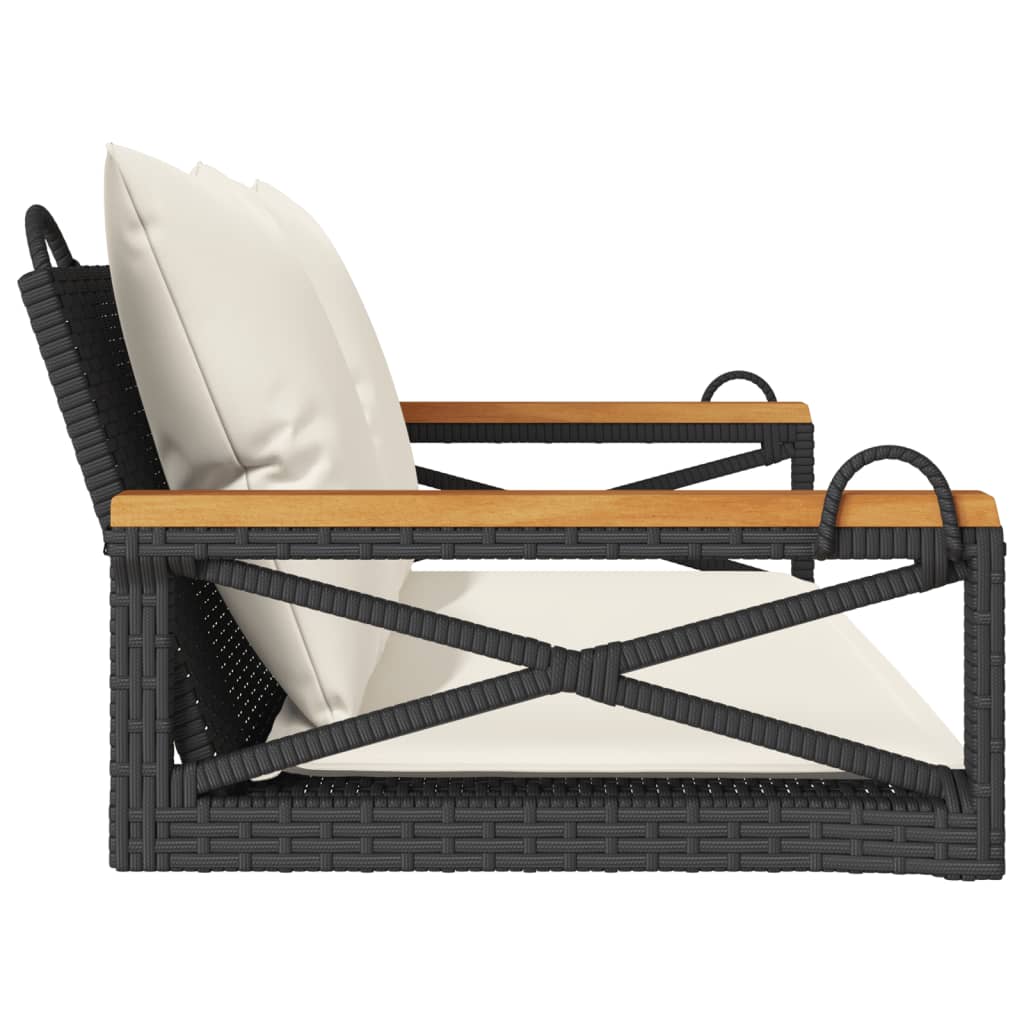 Trädgårdsbänk Konstrotting Gungbänk med dynor Svart 109x62x40 cm