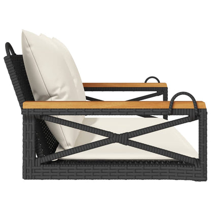 Trädgårdsbänk Konstrotting Gungbänk med dynor Svart 109x62x40 cm
