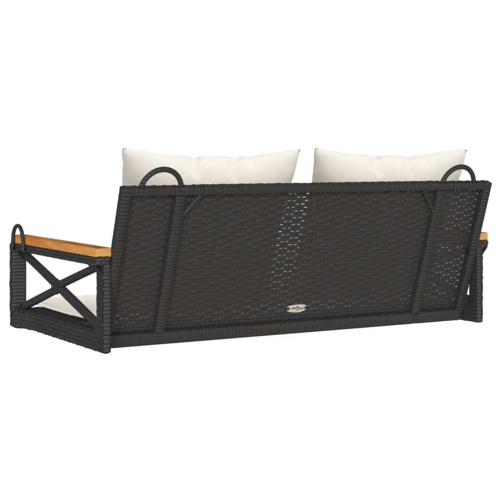 Trädgårdsbänk Konstrotting Gungbänk med dynor Svart 109x62x40 cm