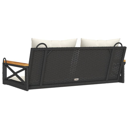 Trädgårdsbänk Konstrotting Gungbänk med dynor Svart 109x62x40 cm