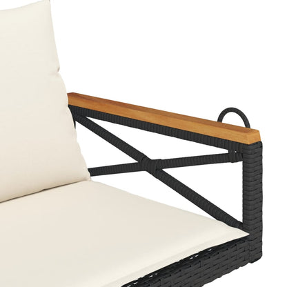 Trädgårdsbänk Konstrotting Gungbänk med dynor Svart 109x62x40 cm