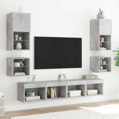 Tv-bänk 8 delar LED betonggrå konstruerat trä