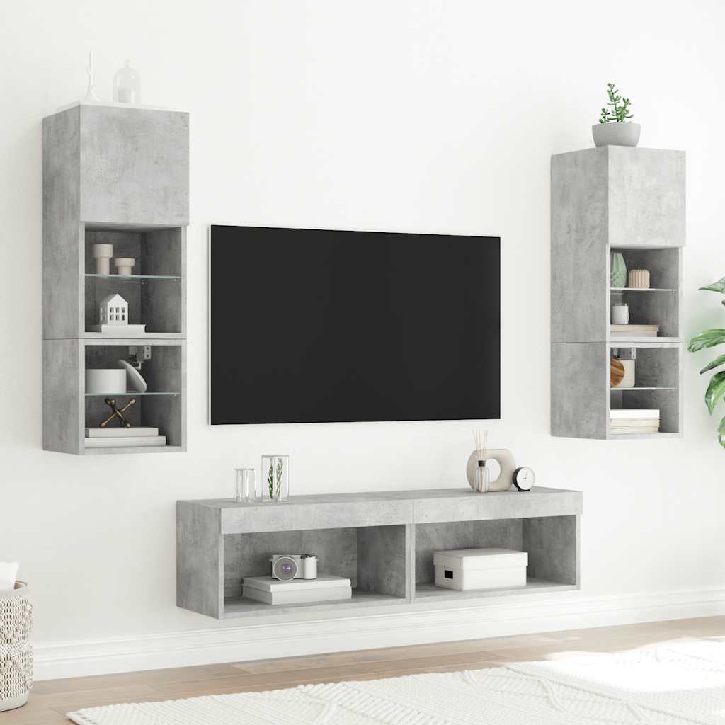 Tv-bänk 6 delar LED betonggrå konstruerat trä