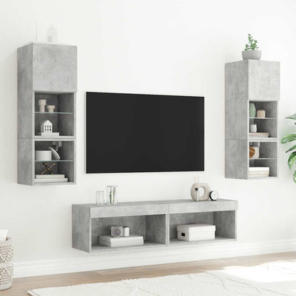 Tv-bänk 6 delar LED betonggrå konstruerat trä