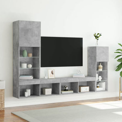 Tv-bänk 4 delar LED betonggrå konstruerat trä