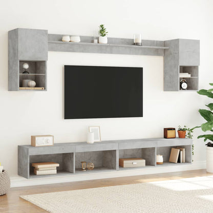 Tv-bänk 6 delar LED betonggrå konstruerat trä