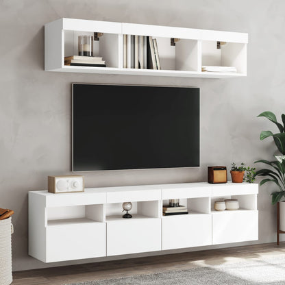 Tv-bänk 5 delar LED vit konstruerat trä