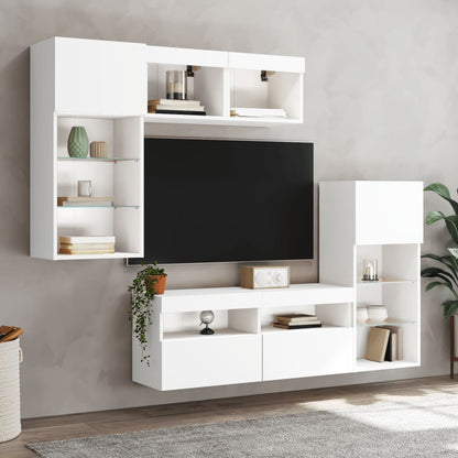 Tv-bänk 5 delar LED vit konstruerat trä