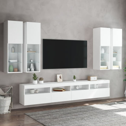 Väggmonterade tv-skåp 7 delar med LEDs vit