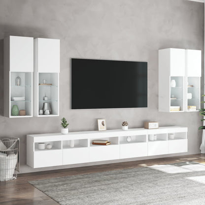 Väggmonterade tv-skåp 7 delar med LEDs vit