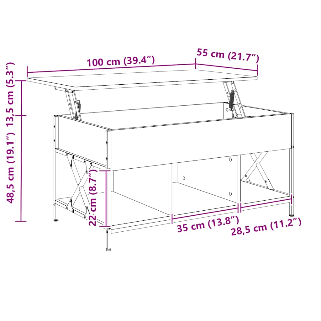 Soffbord Sonoma Ek 100x55x50 cm och metall