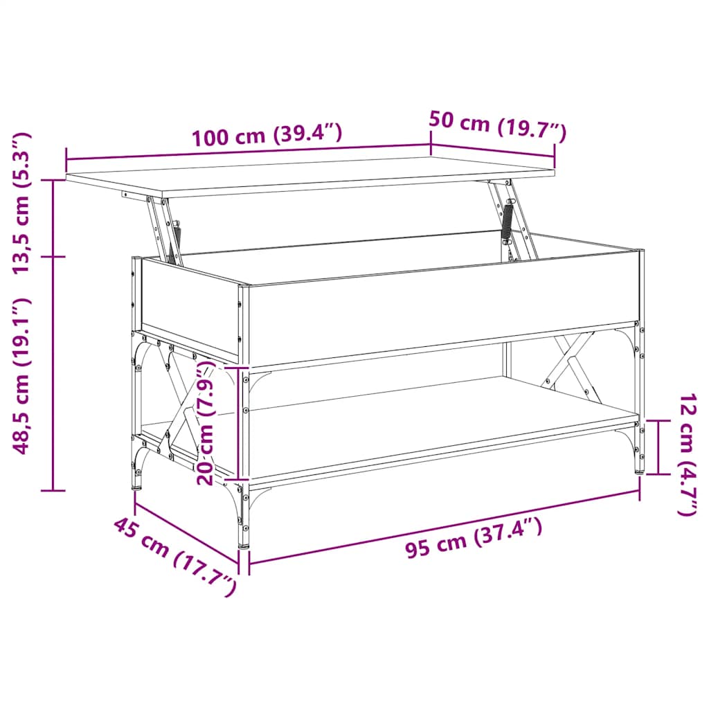 Soffbord Sonoma Grå 100x50x50 cm och metall