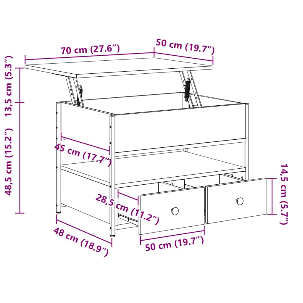 Soffbord Rökfärgad Ek 70x50x50 cm och metall