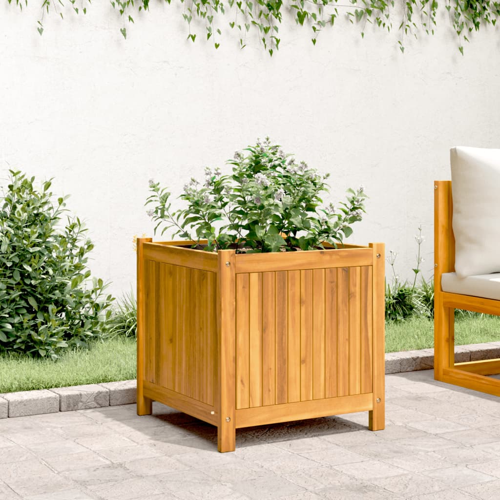 Utomhus Blomkruka Trä med foder 50x50x50 cm massivt akaciaträ