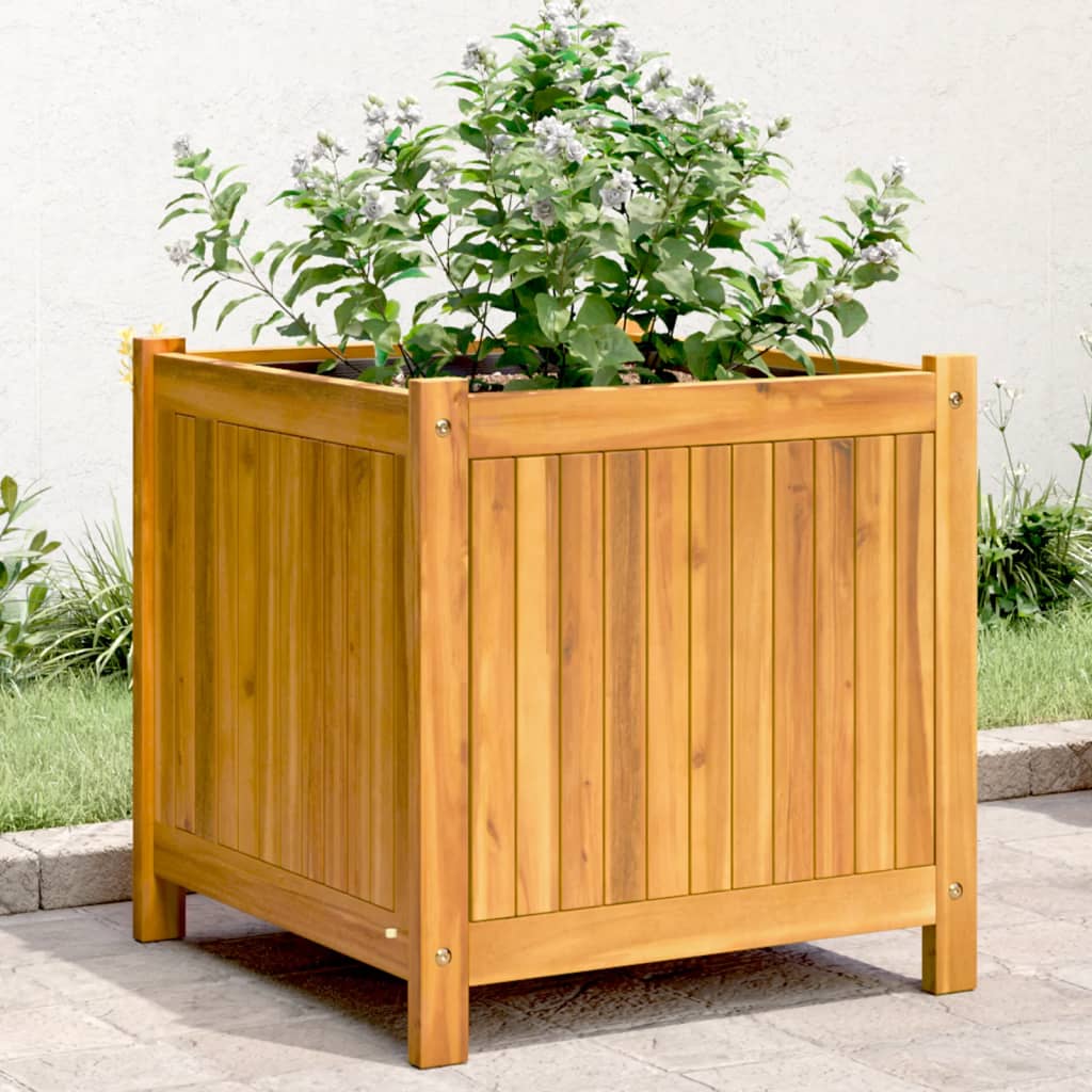 Utomhus Blomkruka Trä med foder 50x50x50 cm massivt akaciaträ